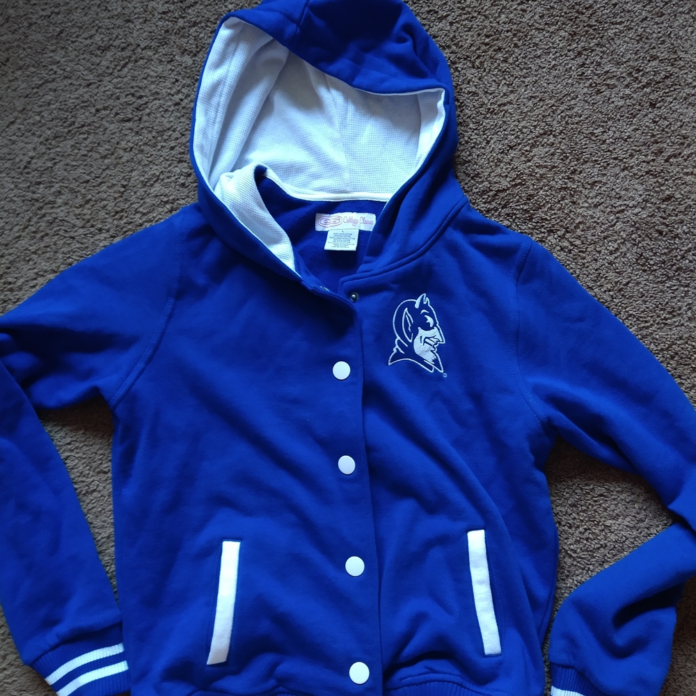 Blue Varsity Jacket with White Accents